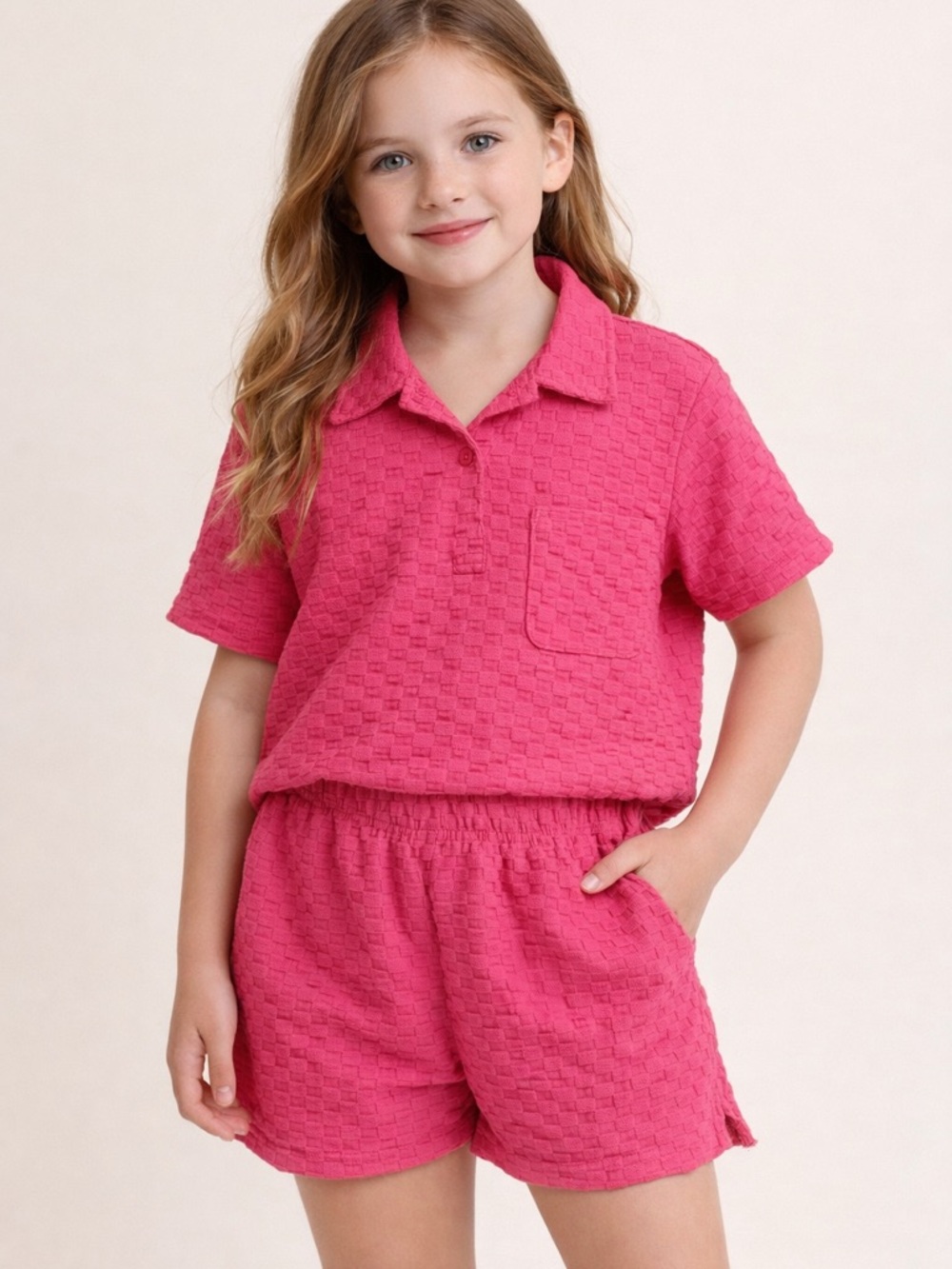 Andy & Evan Girls' Textured Polo Set in Hot Pink NWT, SUPER CUTE AND COMFY🎀🩷